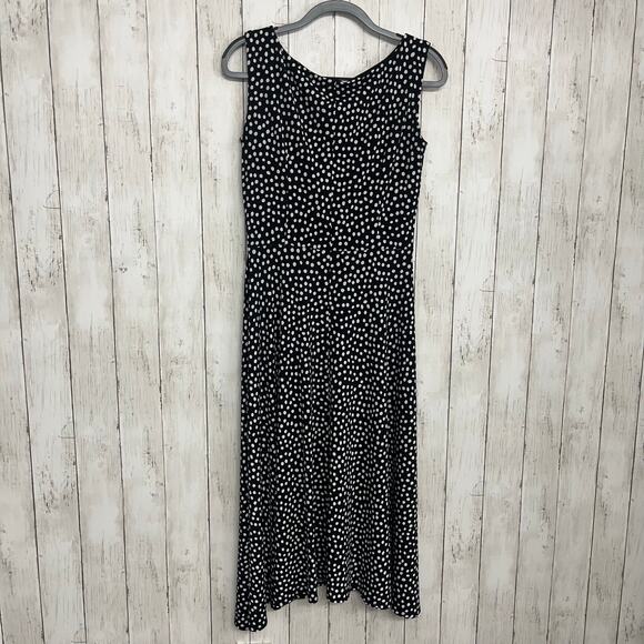 Perceptions Black White Polka Dot Sleeveless Ruffle Flowy Dressy Midi Dress 8 - Picture 1 of 9